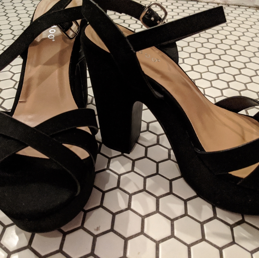 Black faux suede heels